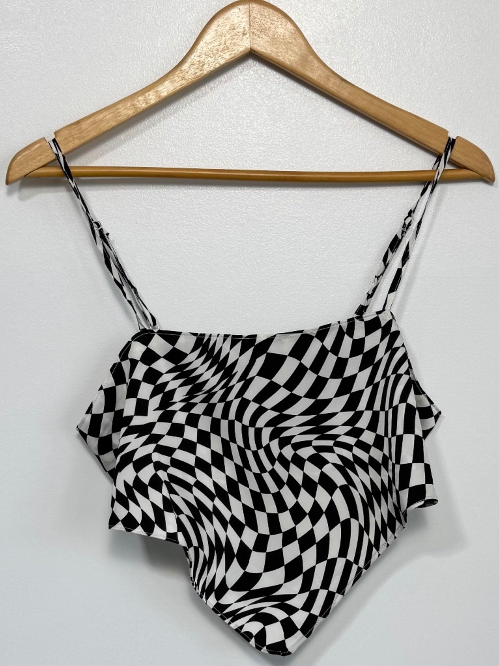 NWOT H&M Divided Warped Checkerboard Handkerchief Cami Top Black & White Size M
